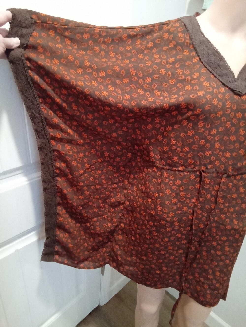 Altar'd State Brown Tunic with Rust Paisley Kimono Dress Crochet Trim